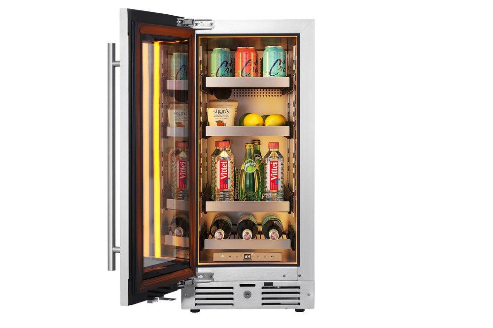 Landmark Stainless Steel 15 in. 2.89 cf Beverage Center with Left Hinge and Multi Color LED Light 