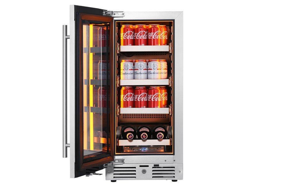 Landmark Stainless Steel 15 in. 2.89 cf Beverage Center with Left Hinge and Multi Color LED Light 