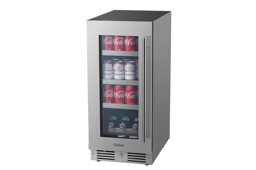 Landmark Stainless Steel 15 in. 2.89 cf Beverage Center with Left Hinge and Multi Color LED Light 