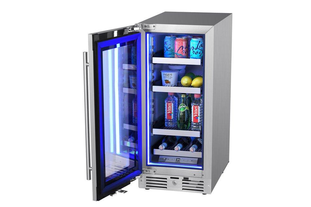 Landmark Stainless Steel 15 in. 2.89 cf Beverage Center with Left Hinge and Multi Color LED Light 