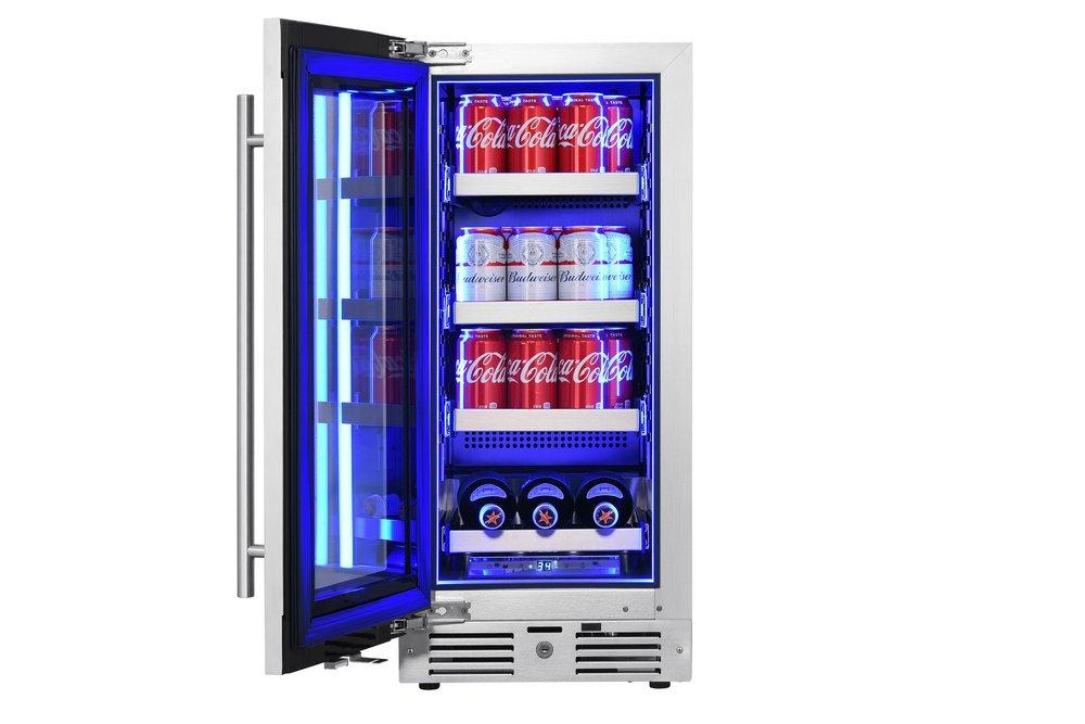 Landmark Stainless Steel 15 in. 2.89 cf Beverage Center with Left Hinge and Multi Color LED Light 