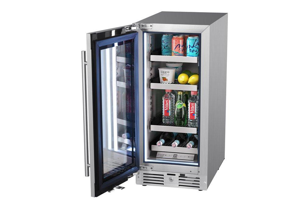 Landmark Stainless Steel 15 in. 2.89 cf Beverage Center with Left Hinge and Multi Color LED Light 
