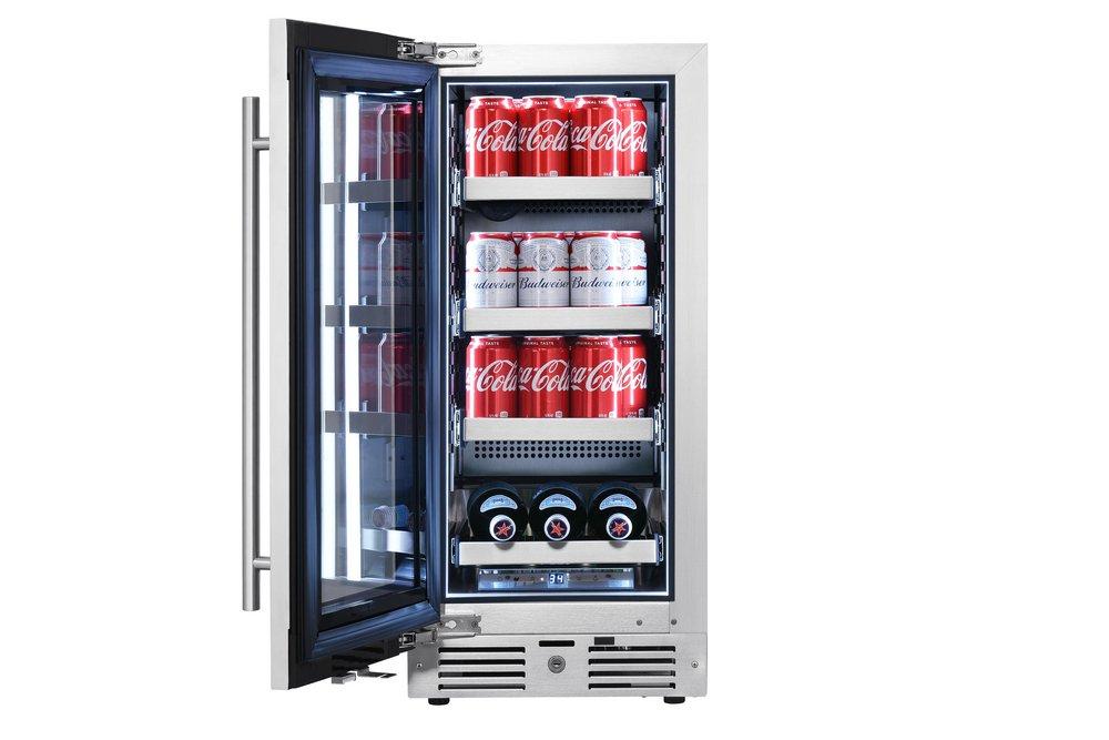 Landmark Stainless Steel 15 in. 2.89 cf Beverage Center with Left Hinge and Multi Color LED Light 