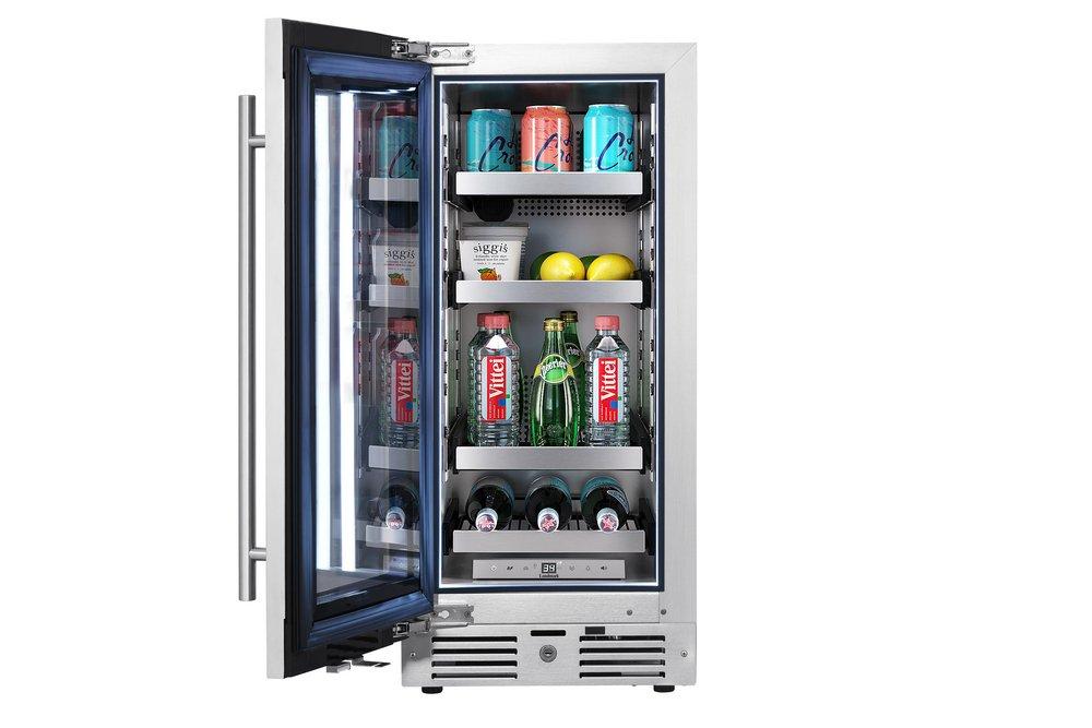 Landmark Stainless Steel 15 in. 2.89 cf Beverage Center with Left Hinge and Multi Color LED Light 