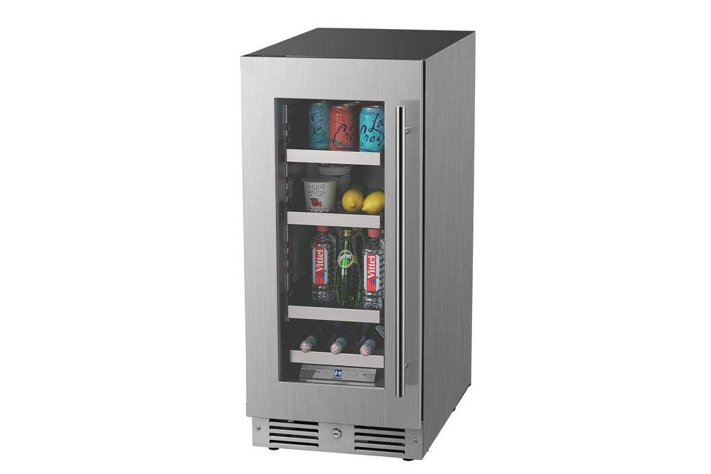 Landmark Stainless Steel 15 in. 2.89 cf Beverage Center with Left Hinge and Multi Color LED Light 