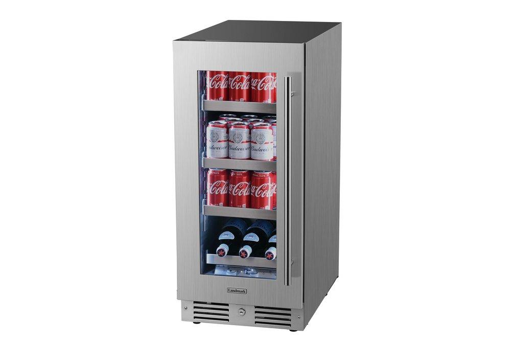 Landmark Stainless Steel 15 in. 2.89 cf Beverage Center with Left Hinge and Multi Color LED Light 