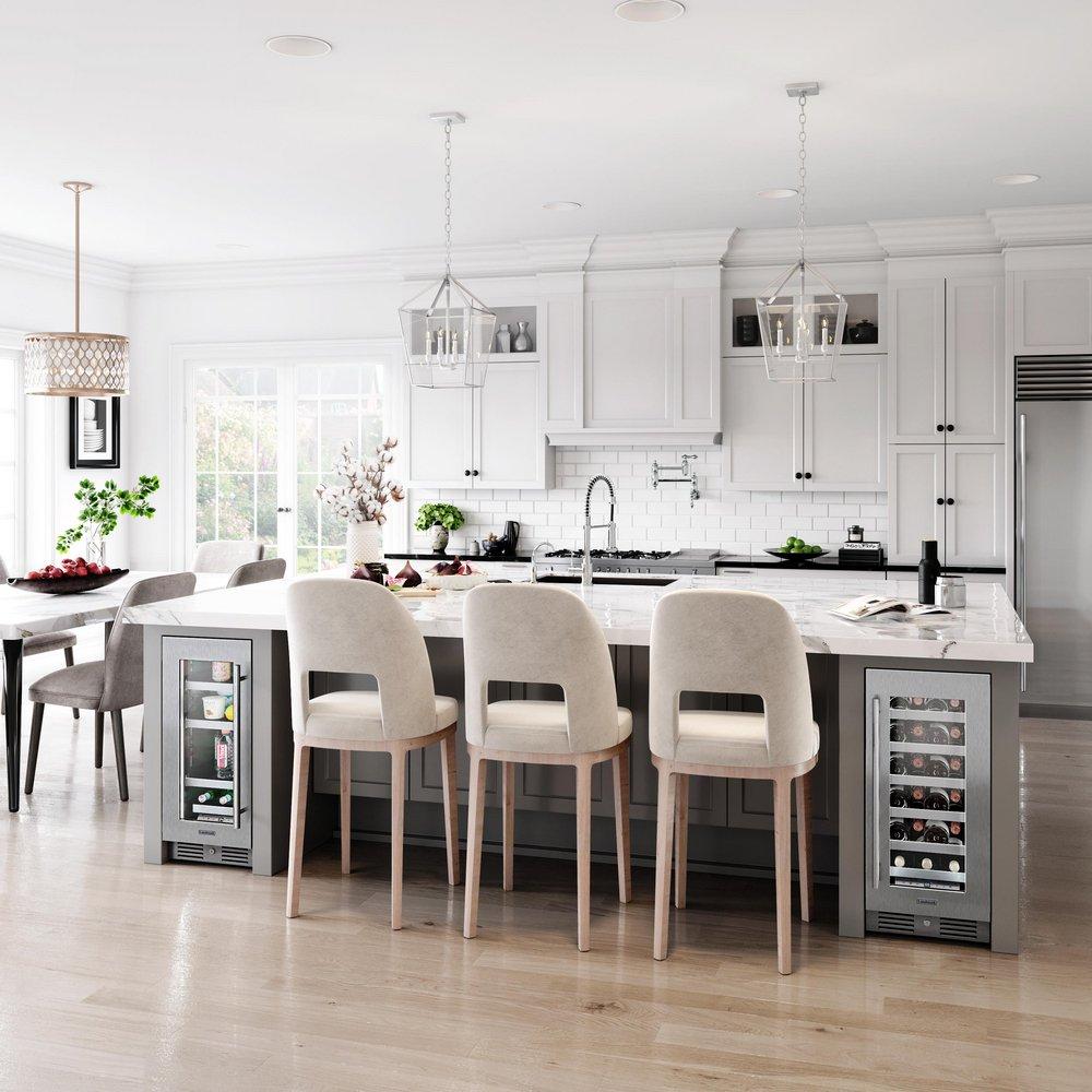 Landmark Stainless Steel 15 in. 2.89 cf Beverage Center with Left Hinge and Multi Color LED Light 