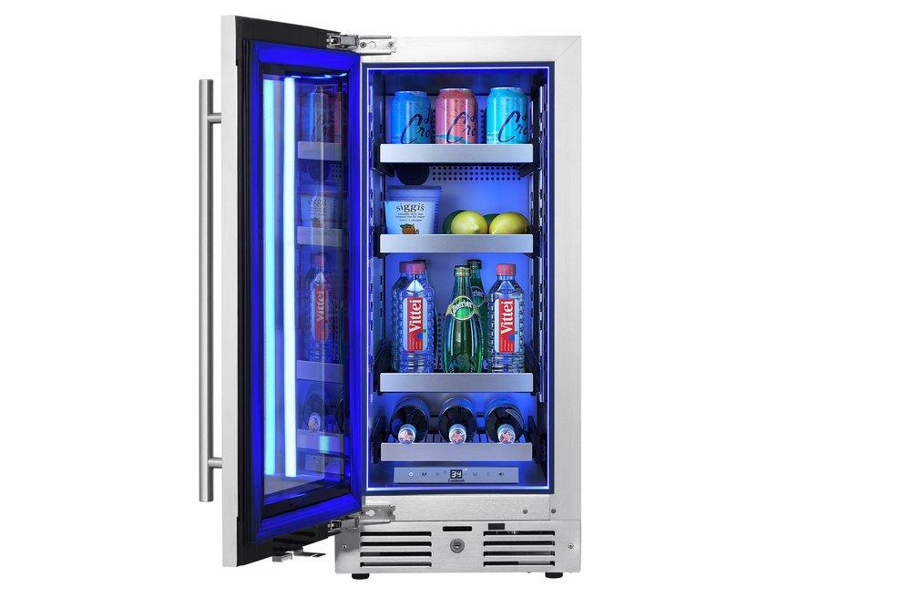 Landmark Stainless Steel 15 in. 2.89 cf Beverage Center with Left Hinge and Multi Color LED Light 