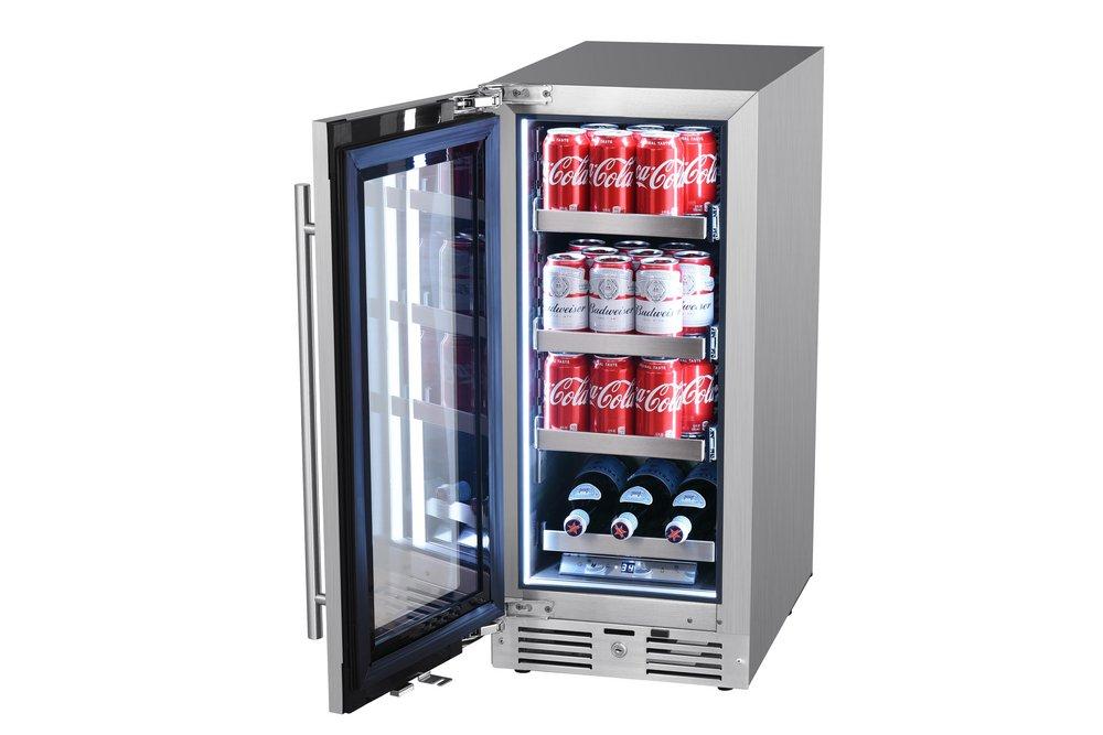 Landmark Stainless Steel 15 in. 2.89 cf Beverage Center with Left Hinge and Multi Color LED Light 