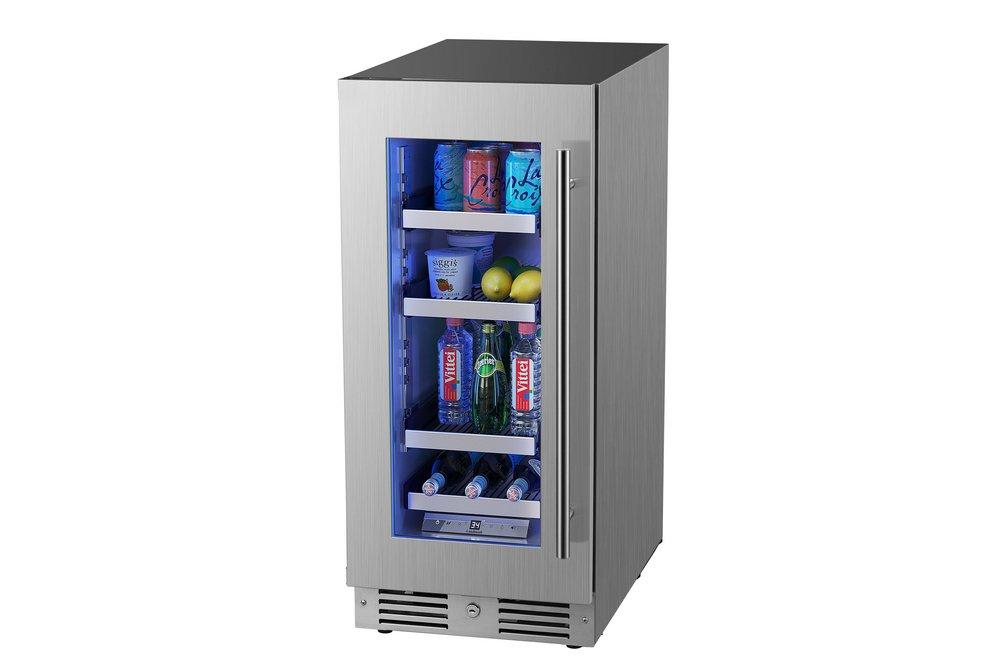 Landmark Stainless Steel 15 in. 2.89 cf Beverage Center with Left Hinge and Multi Color LED Light 