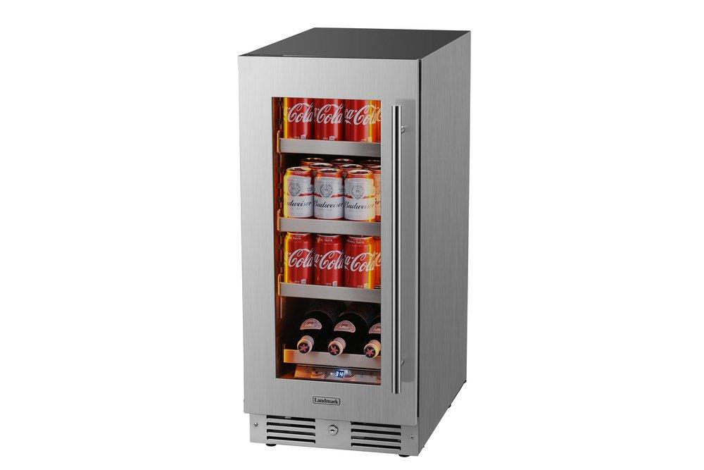 Landmark Stainless Steel 15 in. 2.89 cf Beverage Center with Left Hinge and Multi Color LED Light 