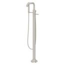 Double Lever Handle Tub Floor Mount Filler with Hand Shower (Trim Only) in Brushed Nickel