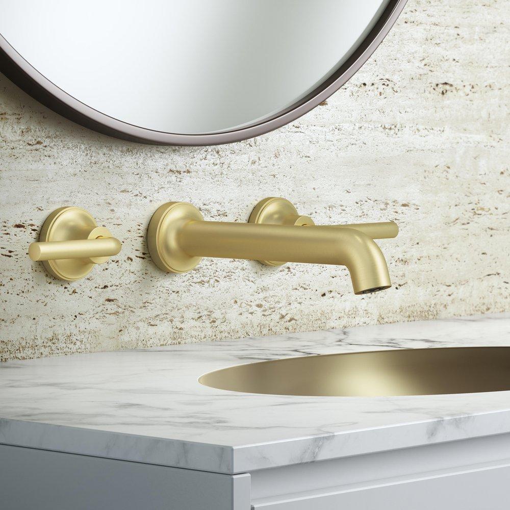 Pfister Brushed Gold Two Handle Widespread Wall Mount Bathroom Sink Faucet 