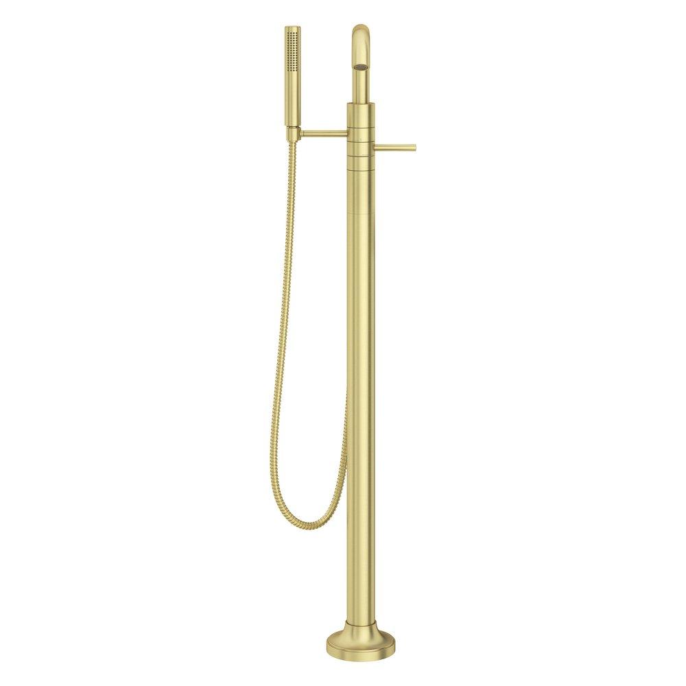 Pfister Brushed Gold Double Lever Handle Tub Floor Mount Filler with Hand Shower (Trim Only) 