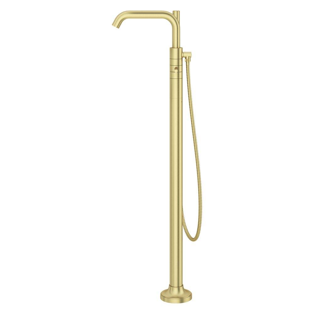 Pfister Brushed Gold Double Lever Handle Tub Floor Mount Filler with Hand Shower (Trim Only) 