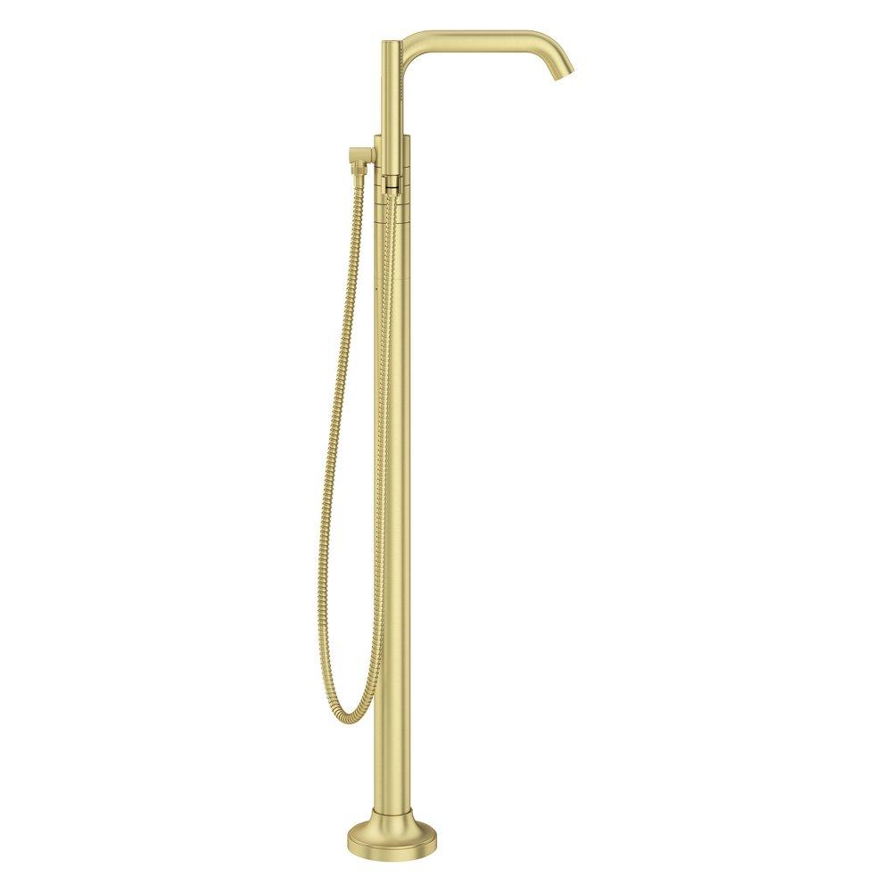 Pfister Brushed Gold Double Lever Handle Tub Floor Mount Filler with Hand Shower (Trim Only) 