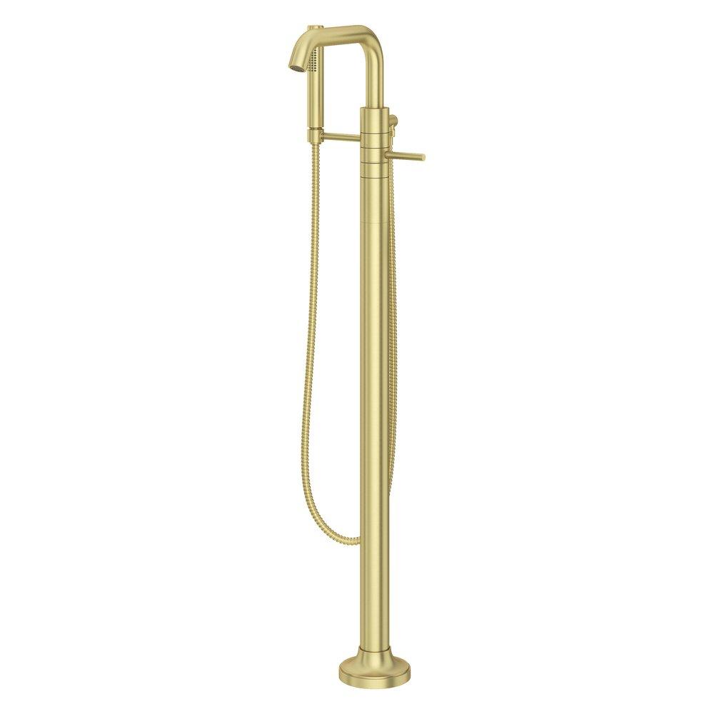 Pfister Brushed Gold Double Lever Handle Tub Floor Mount Filler with Hand Shower (Trim Only) 
