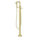 Double Lever Handle Tub Floor Mount Filler with Hand Shower (Trim Only) in Brushed Gold