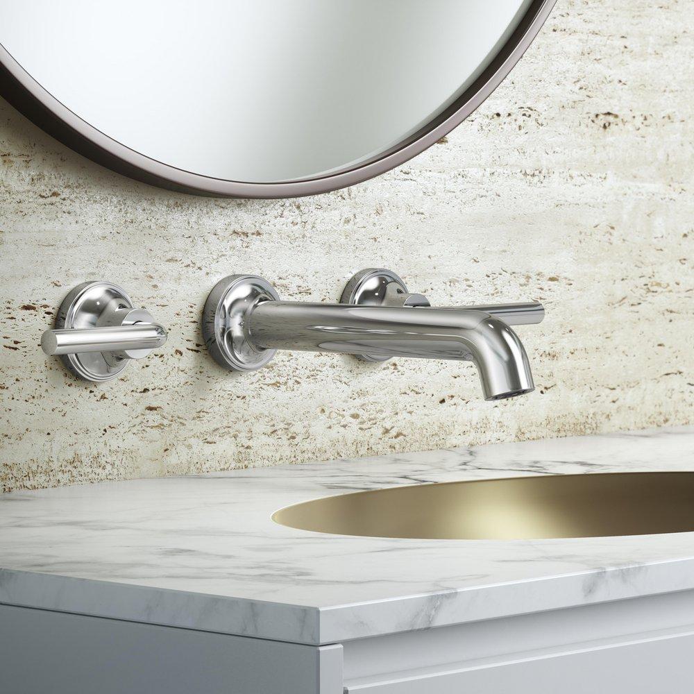 Pfister Polished Chrome Two Handle Widespread Wall Mount Bathroom Sink Faucet 