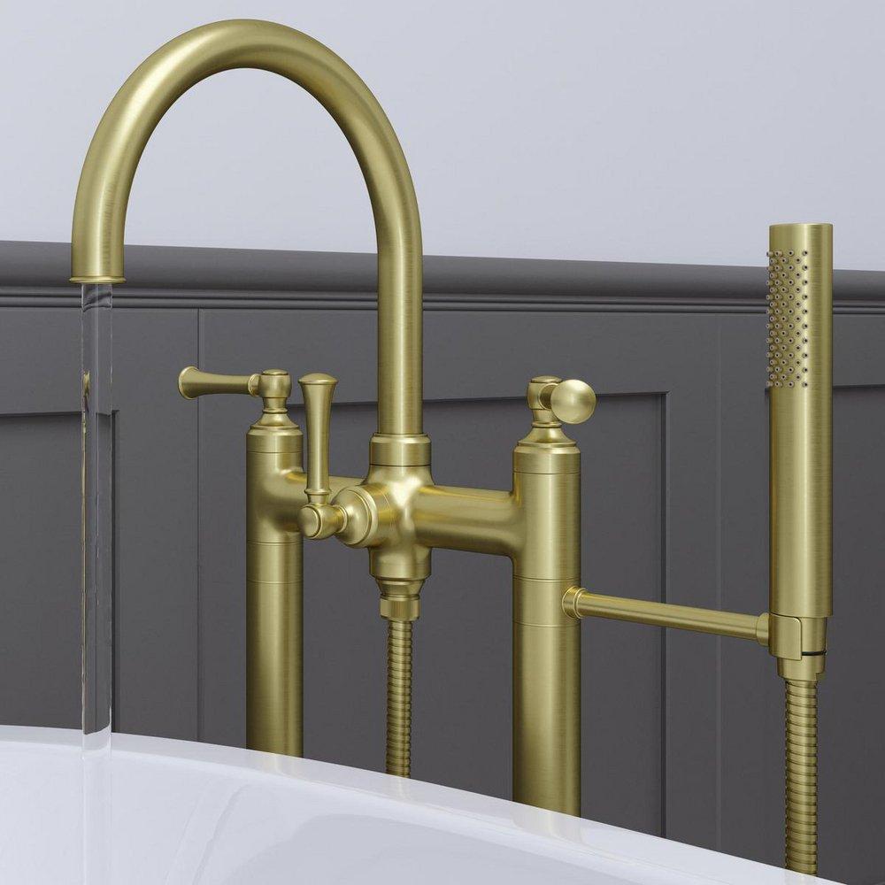 Pfister Brushed Gold Two Handle Cross Floor Mount Filler 