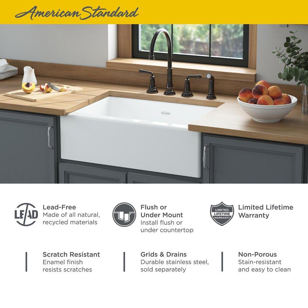 American Standard Brilliant White 33-1/16 x 22-3/16 in. Cast Iron Single Bowl Undermount Kitchen Sink in Brilliant White 
