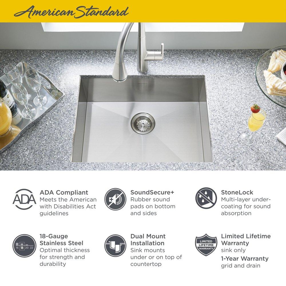 American Standard Stainless Steel 25 x 22 in. 1 Hole Single Bowl Dual Mount Kitchen Sink 