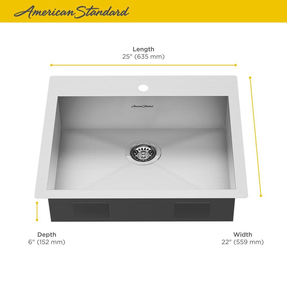 American Standard Stainless Steel 25 x 22 in. 1 Hole Single Bowl Dual Mount Kitchen Sink 