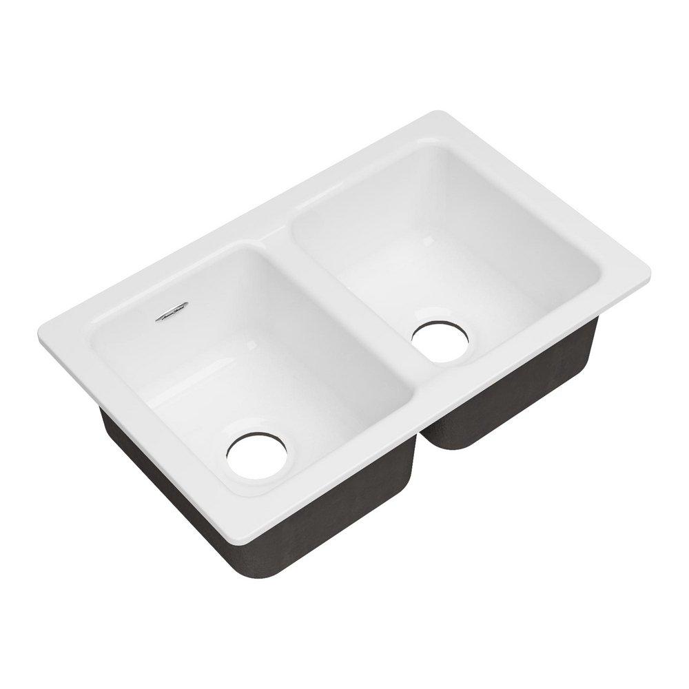 American Standard Brilliant White 30-1/16 x 19-1/8 in. No Hole Cast Iron Double Bowl Undermount Kitchen Sink 