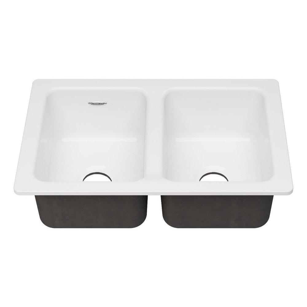 American Standard Brilliant White 30-1/16 x 19-1/8 in. No Hole Cast Iron Double Bowl Undermount Kitchen Sink 