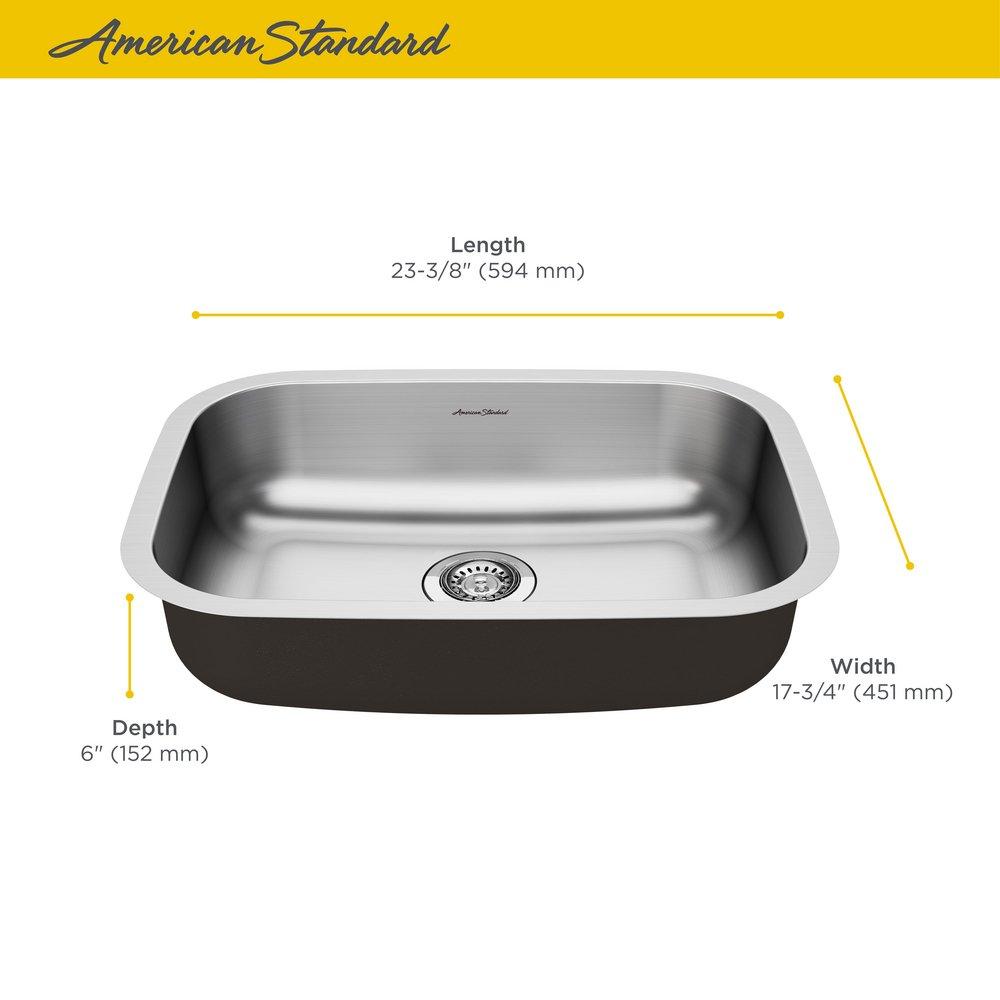 American Standard Stainless Steel 23-3/8 x 17-3/4 in. No Hole Single Bowl Undermount Kitchen Sink 