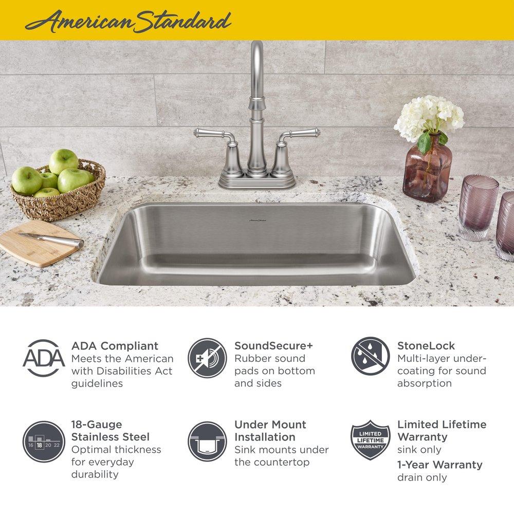 American Standard Stainless Steel 23-3/8 x 17-3/4 in. No Hole Single Bowl Undermount Kitchen Sink 
