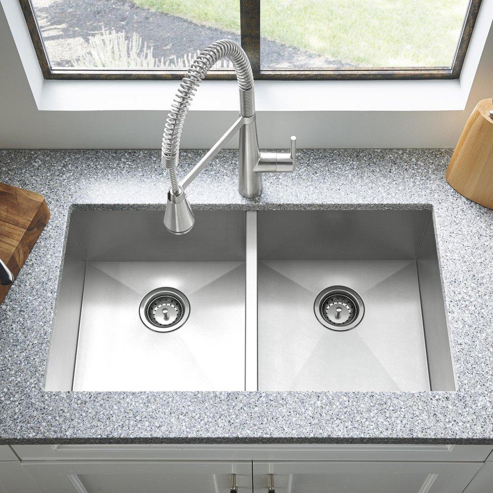 American Standard Stainless Steel 32-11/16 x 22 in. 1 Hole Double Bowl Dual Mount Kitchen Sink 