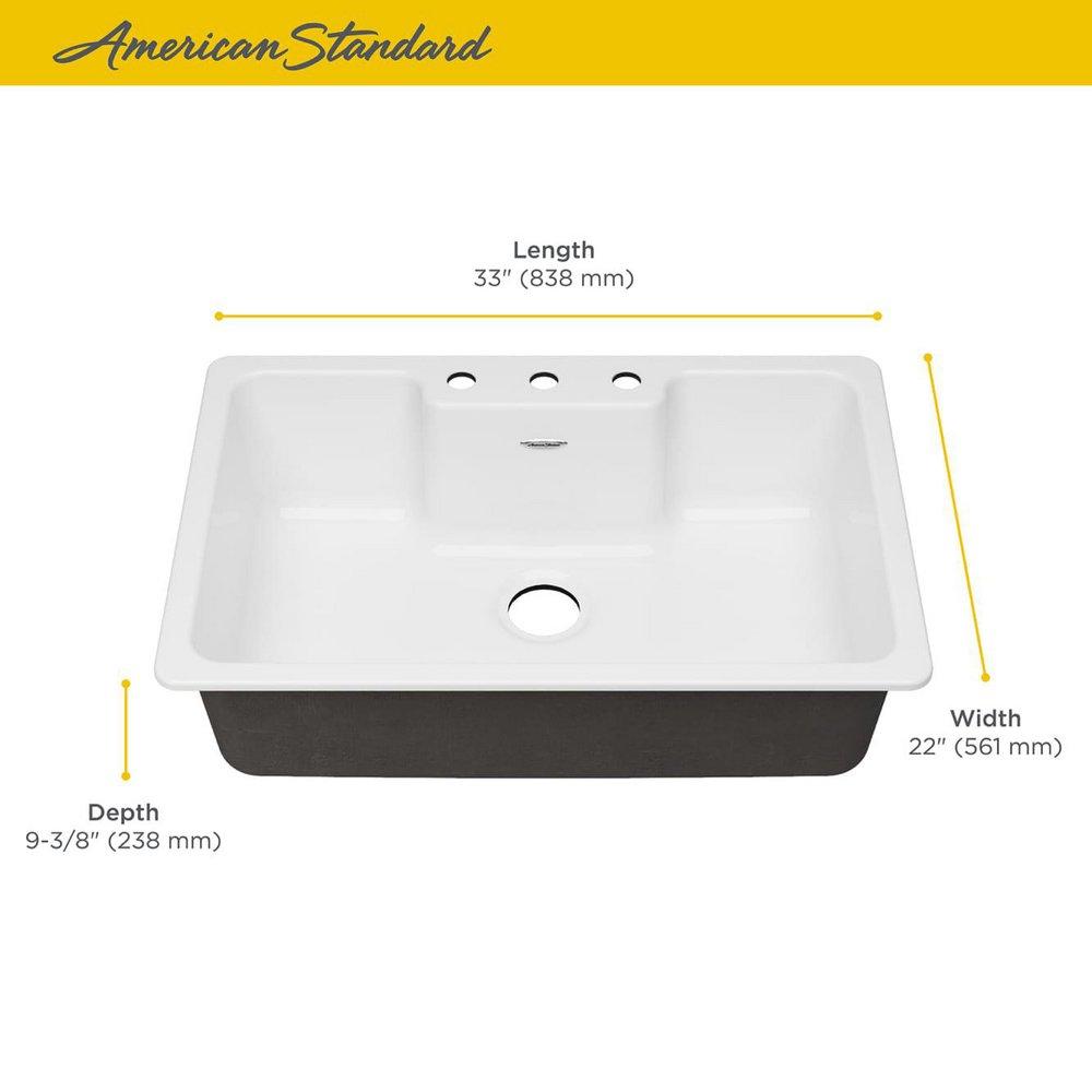 American Standard Brilliant White 33 x 22-1/16 in. Cast Iron Single Bowl Drop-in Kitchen Sink in Brilliant White 