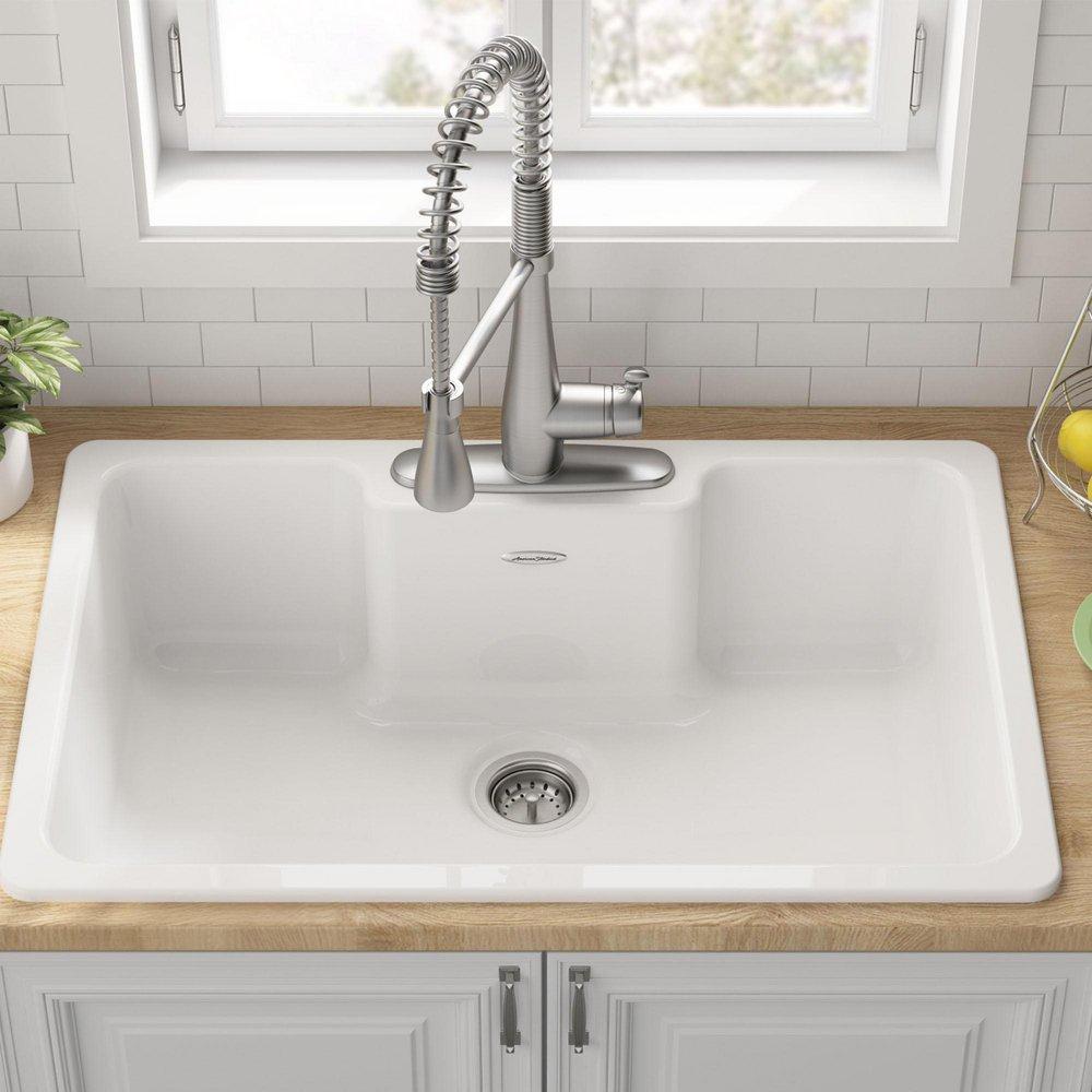 American Standard Brilliant White 33 x 22-1/16 in. Cast Iron Single Bowl Drop-in Kitchen Sink in Brilliant White 