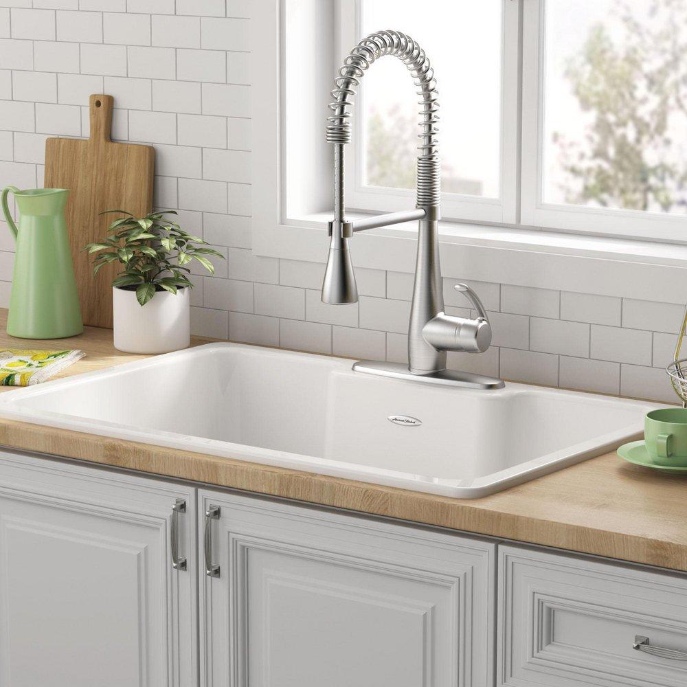American Standard Brilliant White 33 x 22-1/16 in. Cast Iron Single Bowl Drop-in Kitchen Sink in Brilliant White 