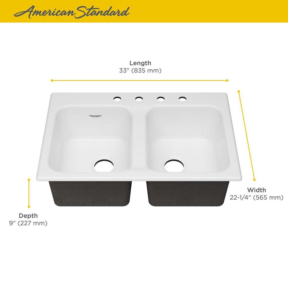American Standard Brilliant White 32-7/8 x 22-1/4 in. Cast Iron Double Bowl Drop-in Kitchen Sink in Brilliant White 