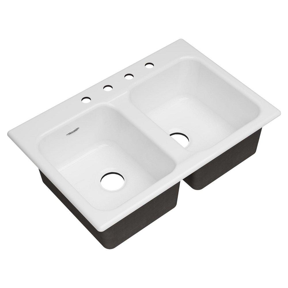 American Standard Brilliant White 32-7/8 x 22-1/4 in. Cast Iron Double Bowl Drop-in Kitchen Sink in Brilliant White 