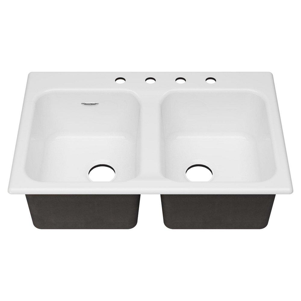 American Standard Brilliant White 32-7/8 x 22-1/4 in. Cast Iron Double Bowl Drop-in Kitchen Sink in Brilliant White 