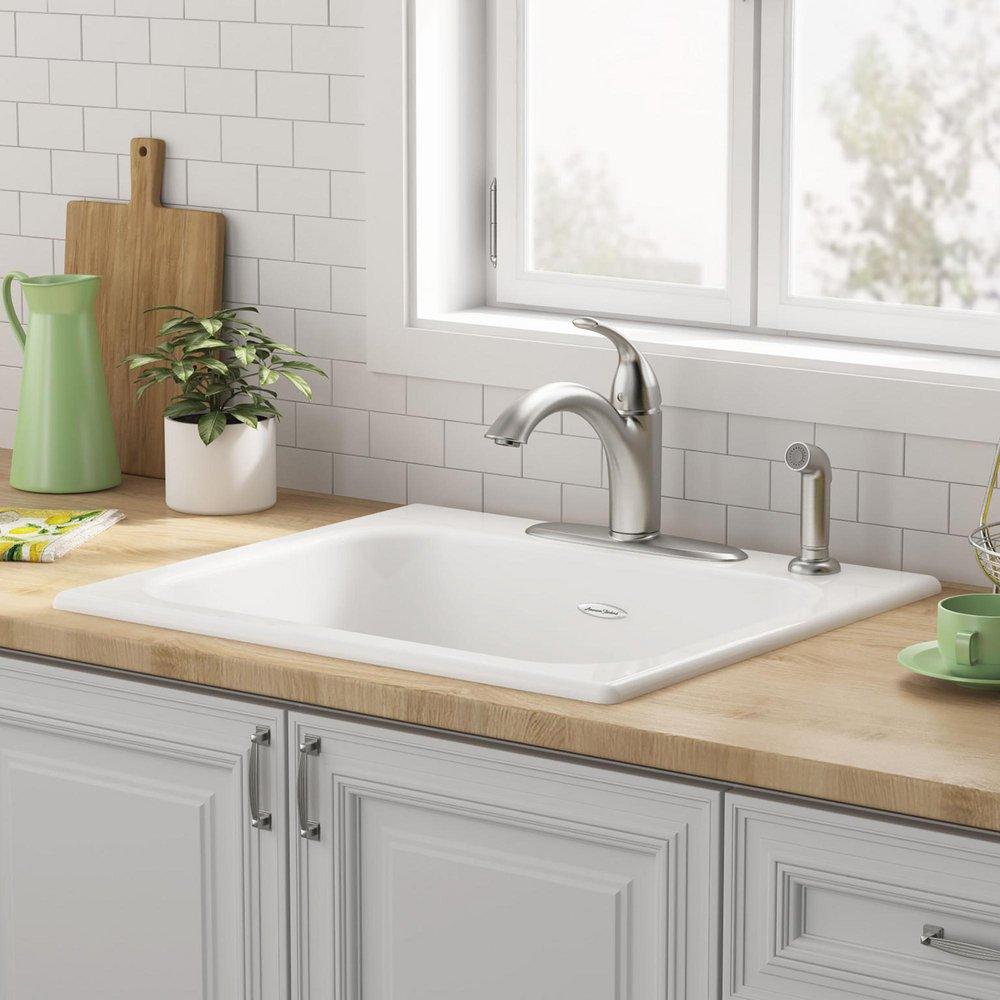 American Standard Brilliant White 25 x 21-5/16 in. 4-Hole Cast Iron Single Bowl Drop-in Kitchen Sink 