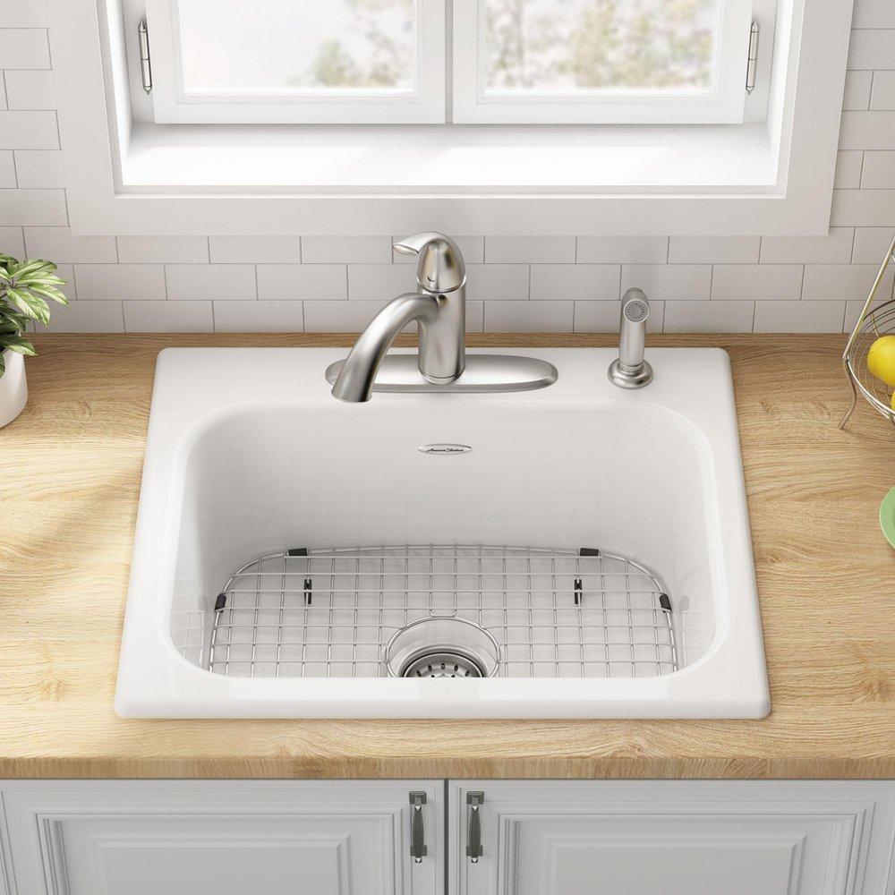 American Standard Brilliant White 25 x 21-5/16 in. 4-Hole Cast Iron Single Bowl Drop-in Kitchen Sink 