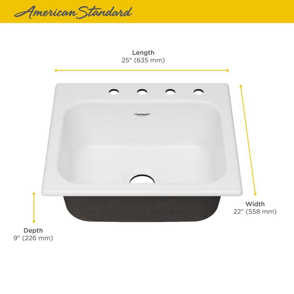 American Standard Brilliant White 25 x 21-5/16 in. 4-Hole Cast Iron Single Bowl Drop-in Kitchen Sink 