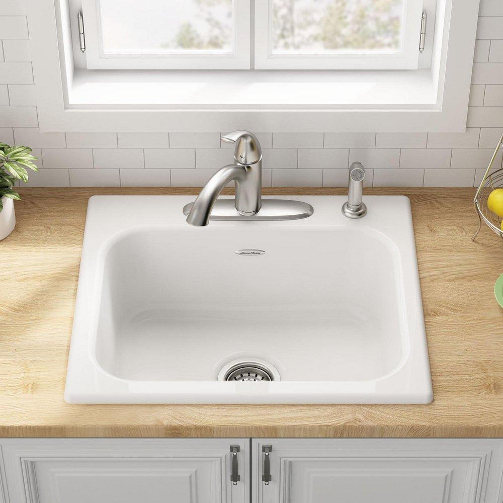 American Standard Brilliant White 25 x 21-5/16 in. 4-Hole Cast Iron Single Bowl Drop-in Kitchen Sink 
