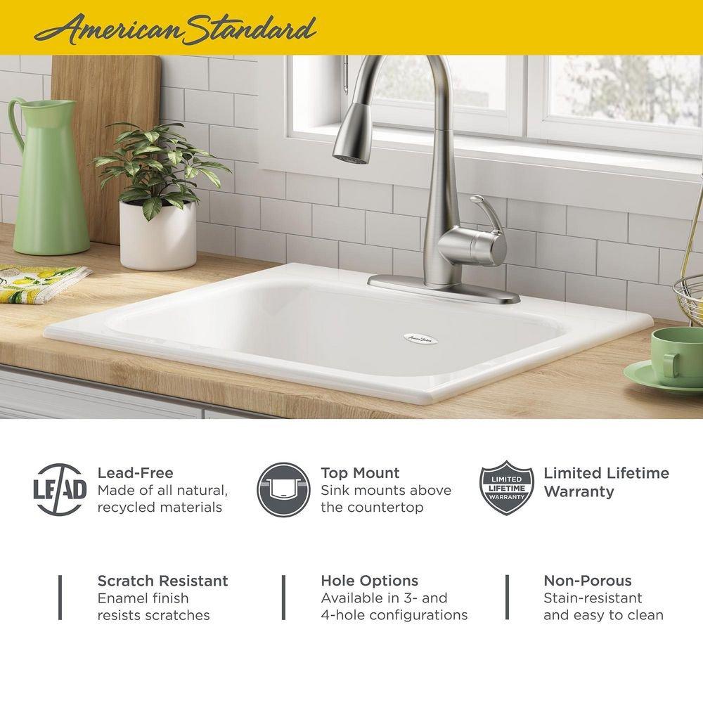 American Standard Brilliant White 25 x 21-5/16 in. 4-Hole Cast Iron Single Bowl Drop-in Kitchen Sink 
