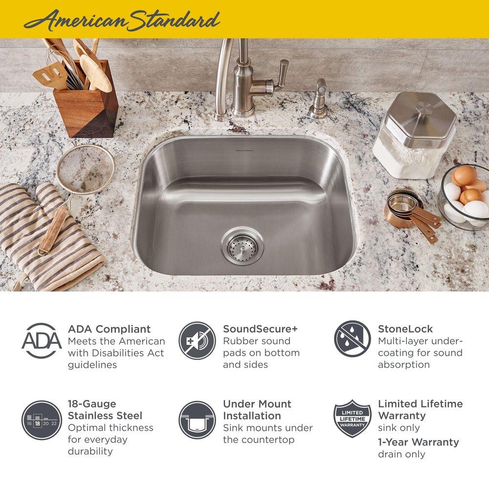 American Standard Stainless Steel 17-13/16 x 15-15/16 in. No Hole Single Bowl Undermount Kitchen Sink 