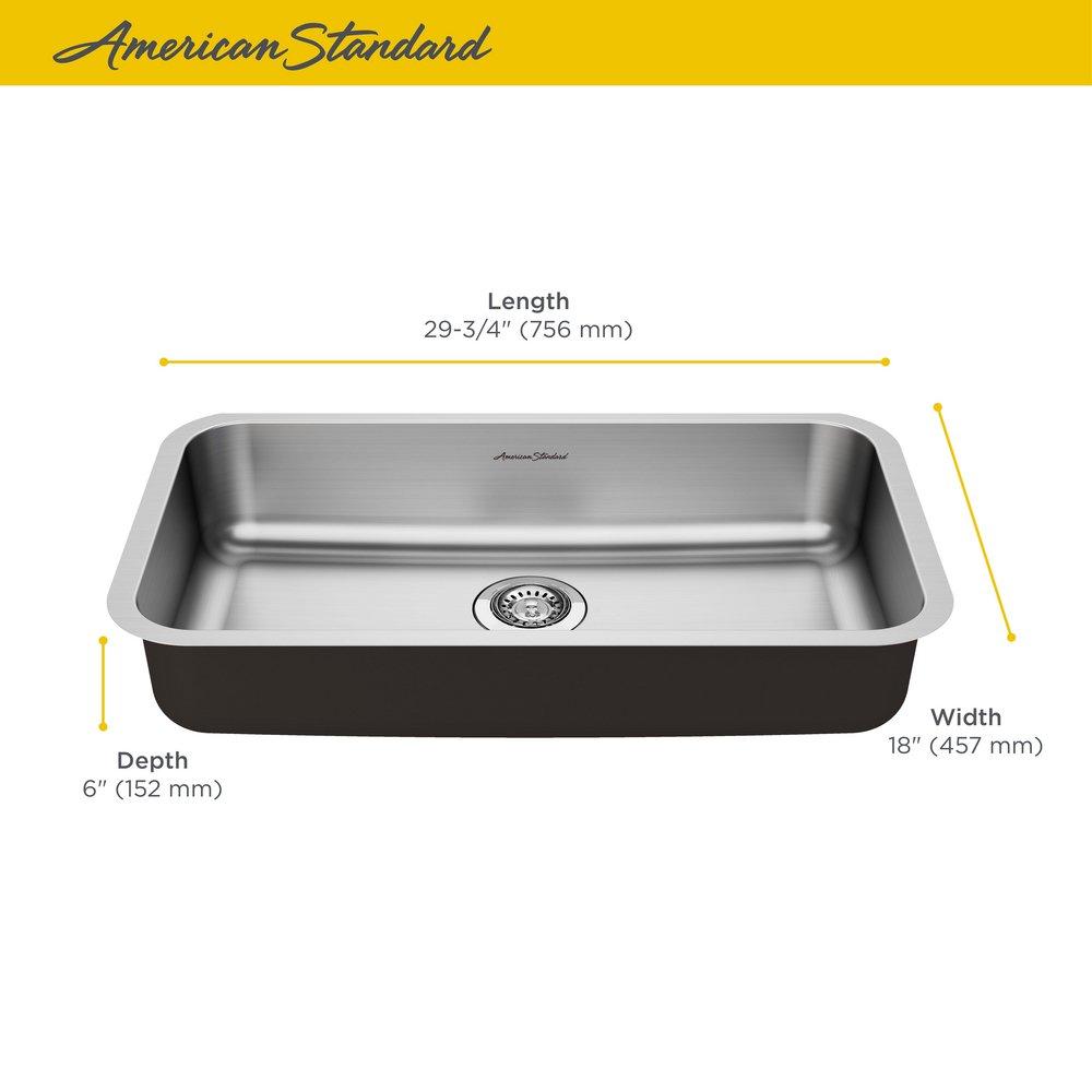 American Standard Stainless Steel 29-3/4 x 18 in. No Hole Single Bowl Undermount Kitchen Sink 