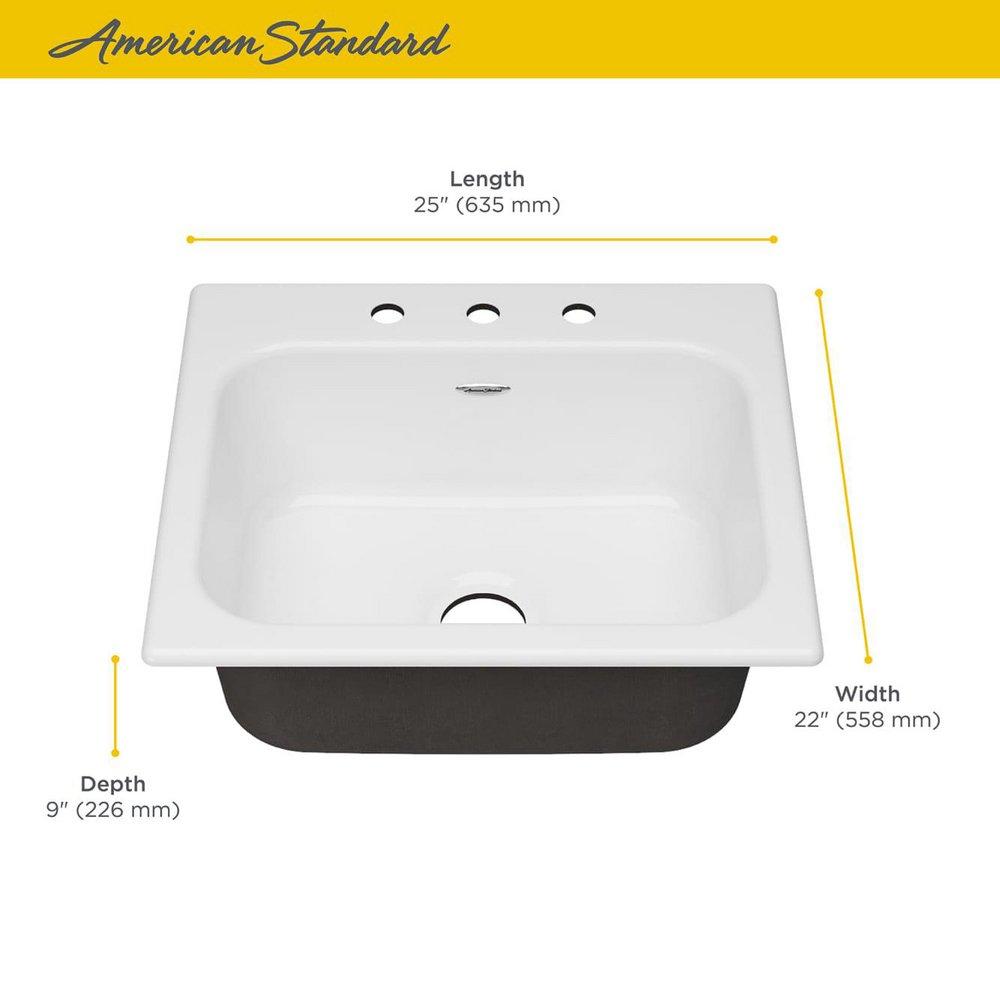 American Standard Brilliant White 25 x 21-5/16 in. Cast Iron Single Bowl Drop-in Kitchen Sink in Brilliant White 