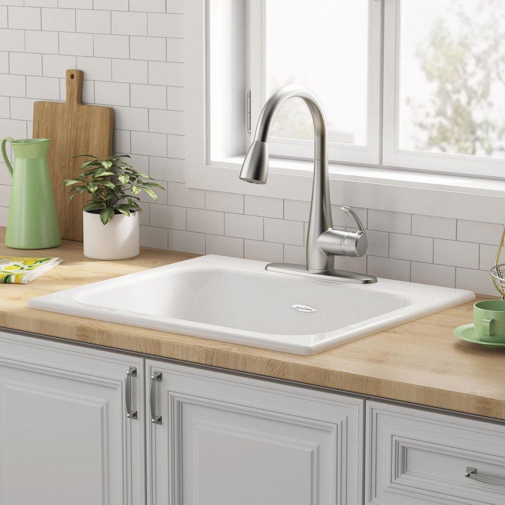 American Standard Brilliant White 25 x 21-5/16 in. Cast Iron Single Bowl Drop-in Kitchen Sink in Brilliant White 