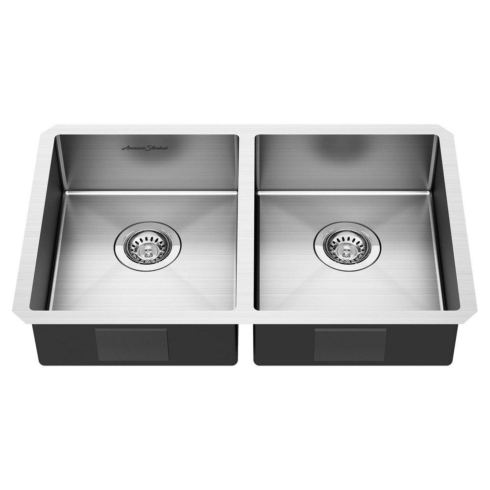 American Standard Stainless Steel 29 x 18 in. No Hole Double Bowl Undermount Kitchen Sink 