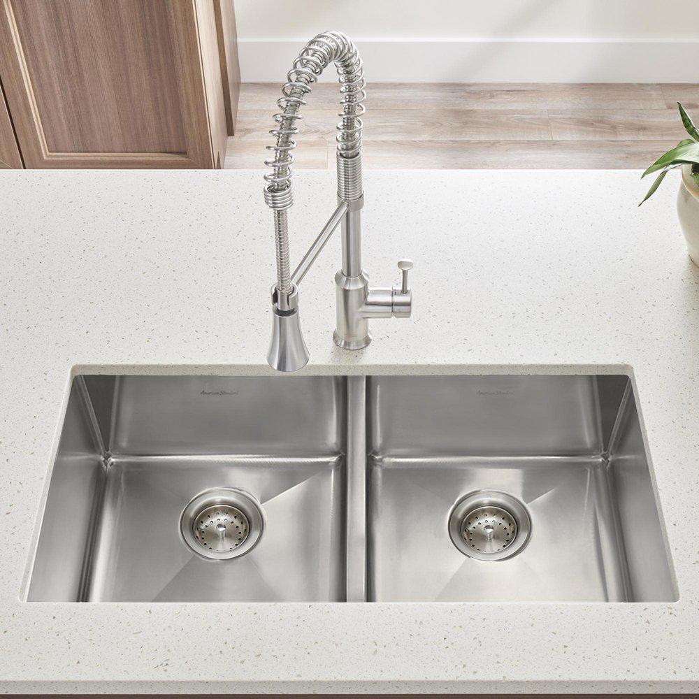 American Standard Stainless Steel 29 x 18 in. No Hole Double Bowl Undermount Kitchen Sink 