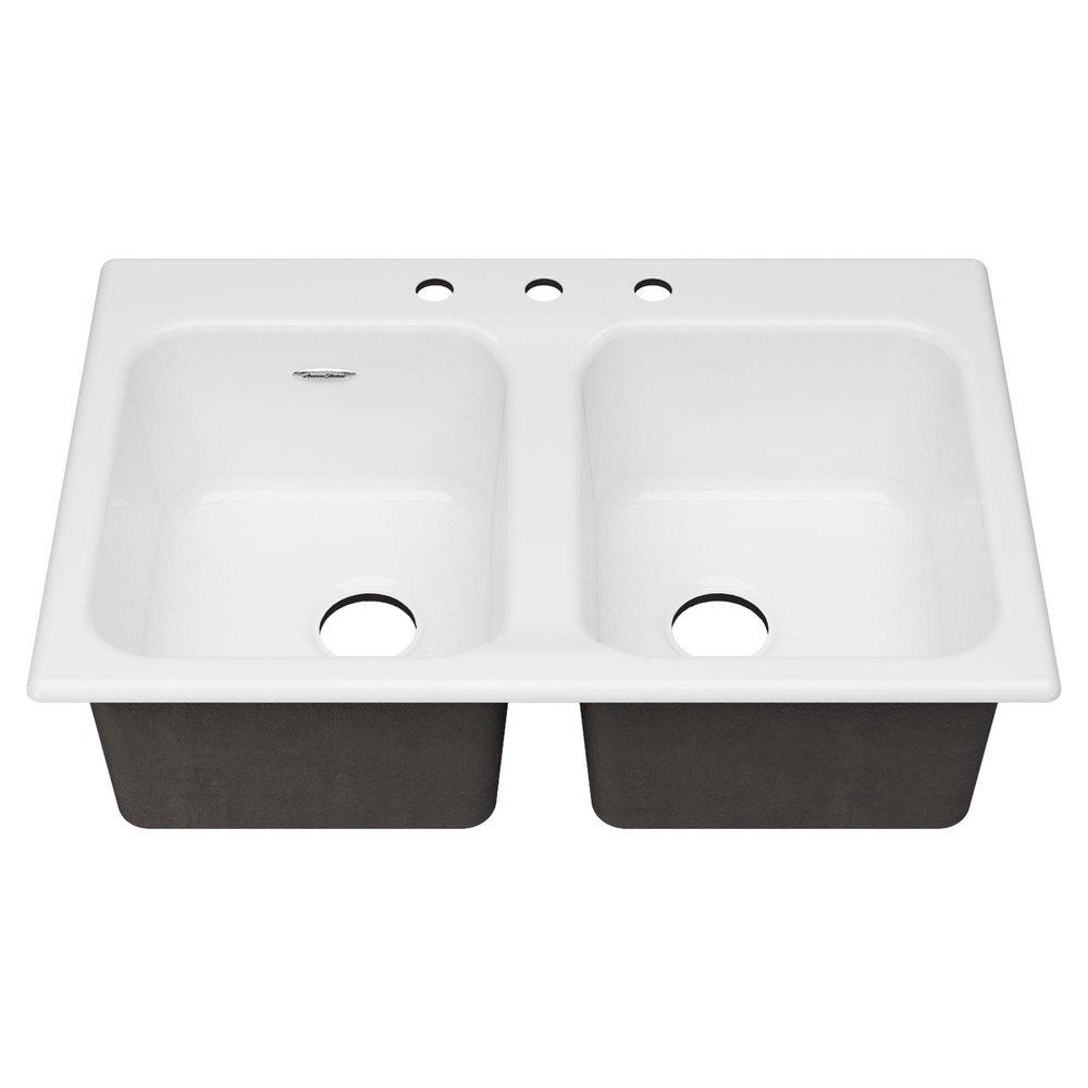 American Standard Brilliant White 32-7/8 x 22-1/4 in. Cast Iron Double Bowl Drop-in Kitchen Sink in Brilliant White 